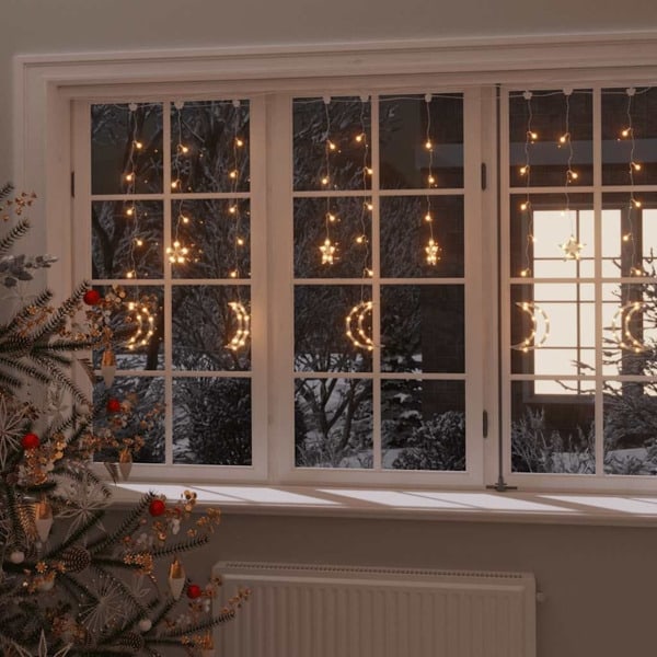 vidaXL Ljusgardin stjärnor och månar fjärrkontroll 345 LED varmvit Vit