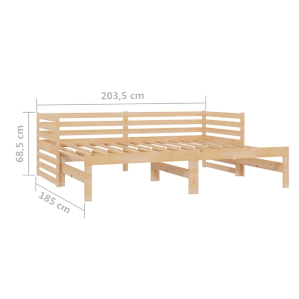 vidaXL Utdragbar dagbädd 2x(90x200) cm massiv furu Brun