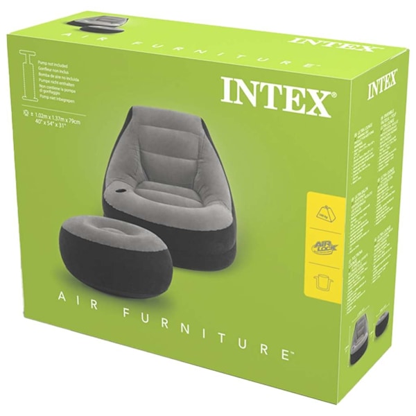 INTEX Uppblåsbar fåtölj med puff Ultra Lounge Relax 68564NP grå