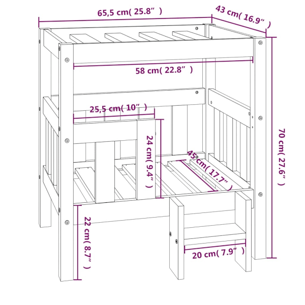 vidaXL Hundbädd vit 65,5x43x70 cm massiv furu Vit