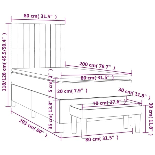 vidaXL Ramsäng med madrass mörkgrå 80x200 cm tyg Grå