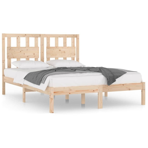 vidaXL Sängram massiv furu 135x190 cm Brun