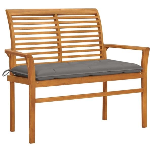 vidaXL Trädgårdsbänk med grå dyna 112 cm massiv teak grå