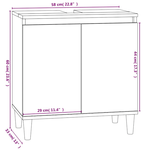 vidaXL Tvättställsskåp vit 58x33x60 cm konstruerat trä Vit