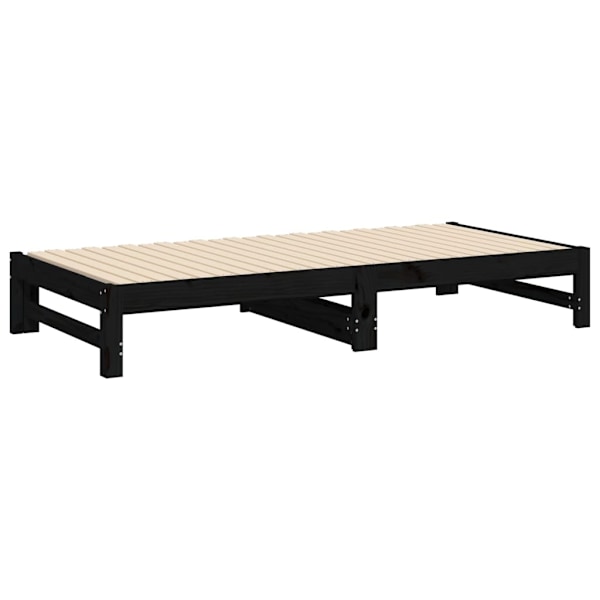 vidaXL Utdragbar dagbädd svart 2x(90x190) cm massiv furu Svart