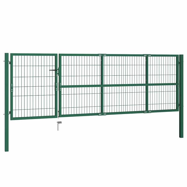 vidaXL Trädgårdsgrind med stolpar 350x100 cm stålgrön Grön