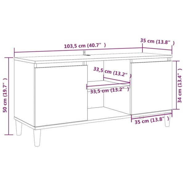 vidaXL TV-bänk med massiva träben rökfärgad ek 103,5x35x50 cm Brun