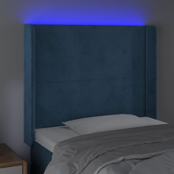vidaXL Sänggavel LED mörkblå 93x16x118/128 cm sammet Blå