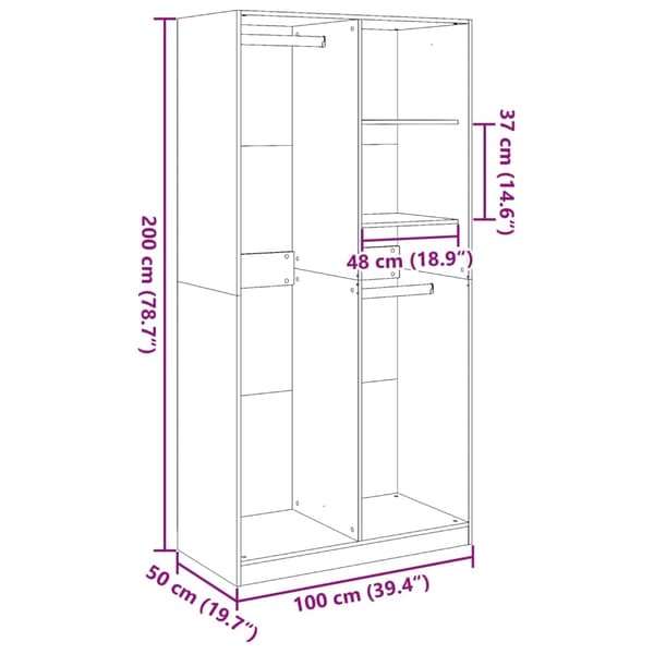 vidaXL Garderob vit 100x50x200 cm konstruerat trä Vit