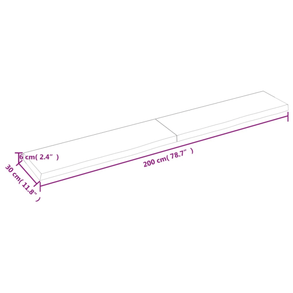 vidaXL Bänkskiva för badrum 200x30x(2-6) cm obehandlat massivt t Brun