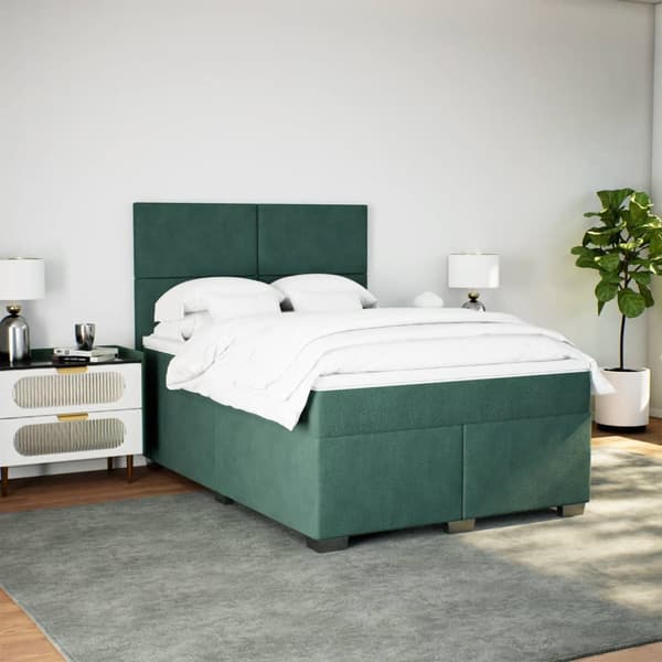 vidaXL Ramsäng med madrass mörkgrön 140x190 cm sammet Grön