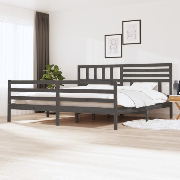 vidaXL Sängram grå massivt trä 200x200 cm grå