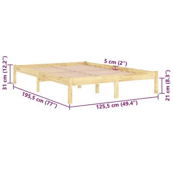 vidaXL Sängram massivt trä 120x190 cm Brun