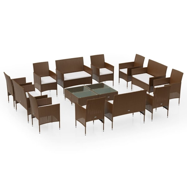 vidaXL Loungegrupp med dynor 16 delar konstrotting brun Brun