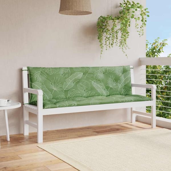 vidaXL Bänkdynor 2 st bladmönster 150x50x7 cm tyg Grön