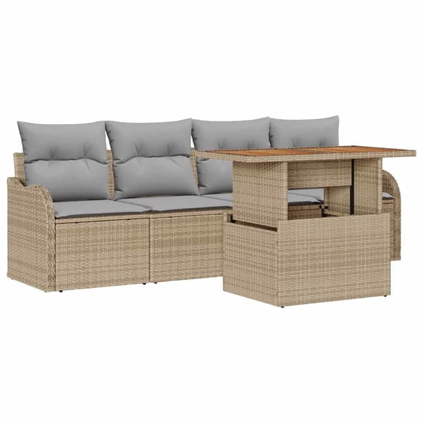 vidaXL Trädgårdsoffset 5 st Beige och Ljusgrå konstrotting Beige