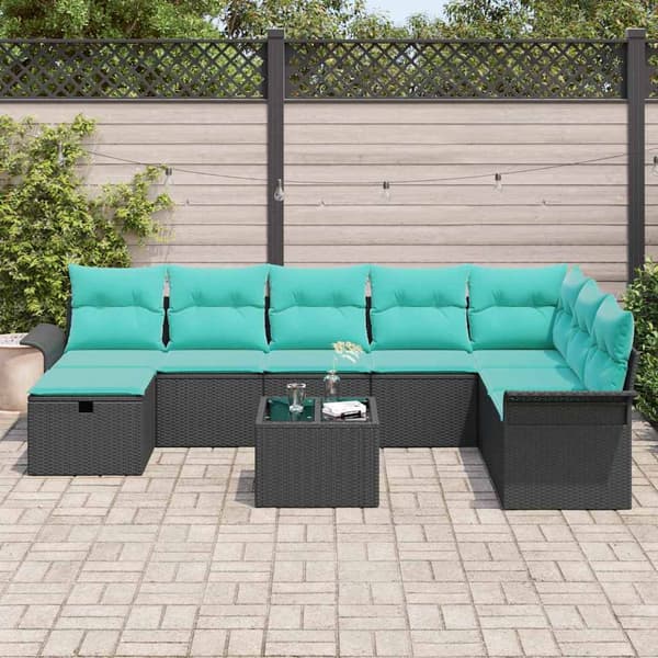 vidaXL Trädgårdsoffset 9 st Poly rattan Svart