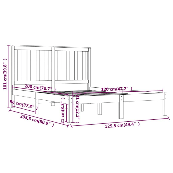 vidaXL Sängram grå massiv furu 120x200 cm Grå
