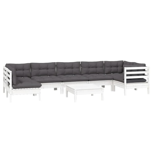 vidaXL Loungegrupp med dynor 8 delar vit massiv furu Vit