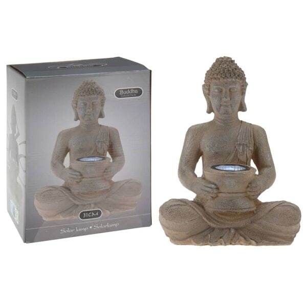 ProGarden Solcellslampa konstgjord sten Buddha Brun