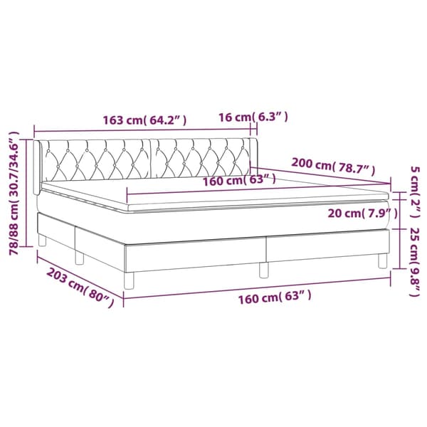 vidaXL Ramsäng med madrass ljusgrå 160x200 cm sammet Grå