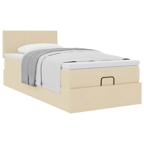 vidaXL Ottoman sängram med madrass gräddvit 80x200 cm tyg Kräm