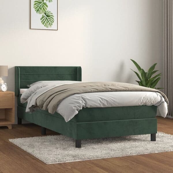 vidaXL Ramsäng med madrass mörkgrön 100x200 cm sammet Grön