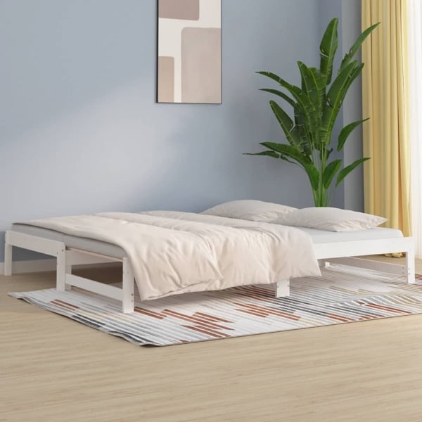vidaXL Utdragbar dagbädd vit 2x(90x200) cm massiv furu Vit