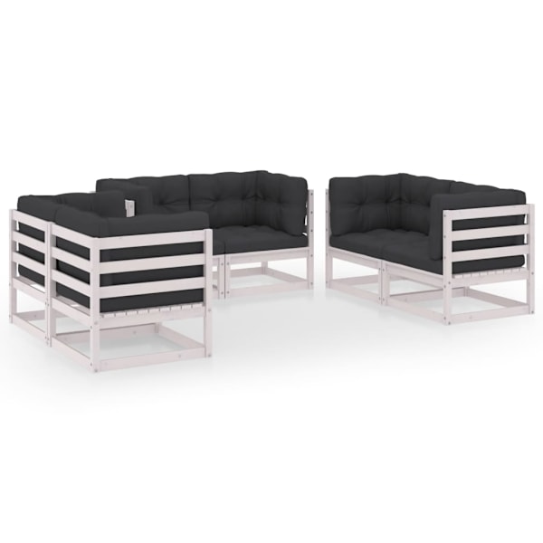 vidaXL Loungegrupp med dynor 6 delar massiv furu Vit