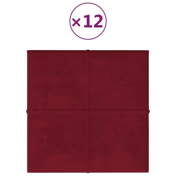 vidaXL Väggpaneler 12 st vinröd 30x30 cm sammet 1,08 m² Röd