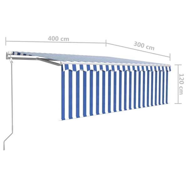 vidaXL Automatisk markis med vindsensor rullgardin LED 4x3m blå&vit Blå