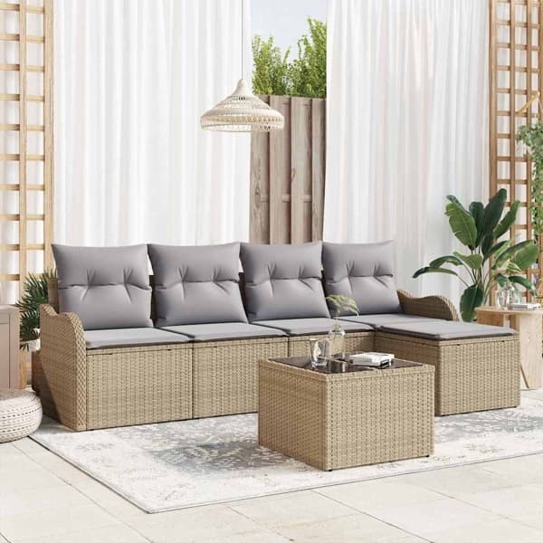 vidaXL Trädgårdsoffset 6 st Beige och Ljusgrå konstrotting Beige