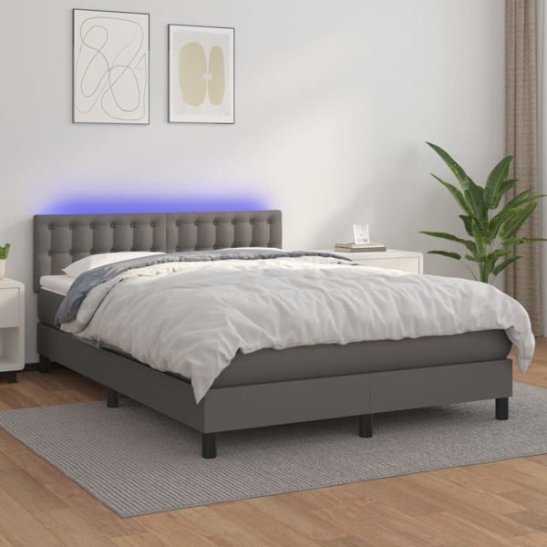 vidaXL Ramsäng med madrass & LED grå 140x190 cm konstläder Grå