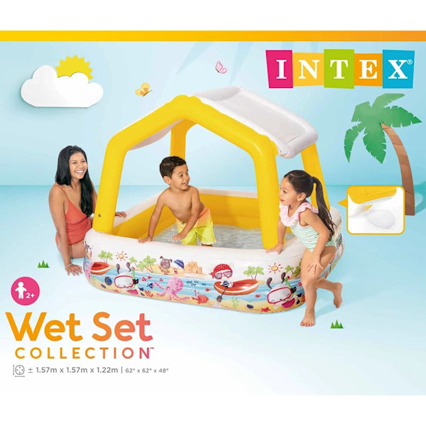 INTEX Uppblåsbar pool med solskydd 157x157x122 cm Flerfärgsdesign