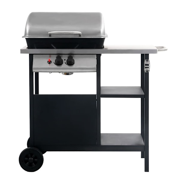 vidaXL Gasolgrill med sidobord i 3 nivåer svart och silver Svart