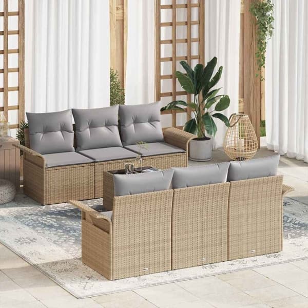 vidaXL Trädgårdsoffset 7 st Beige konstrotting Beige