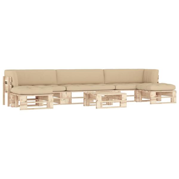 vidaXL Pallsoffgrupp med dynor 6 delar impregnerad furu Beige