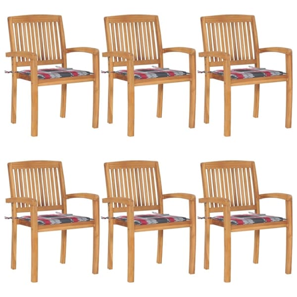 vidaXL Stapelbara trädgårdsstolar med dynor 6 st massiv teak Brun