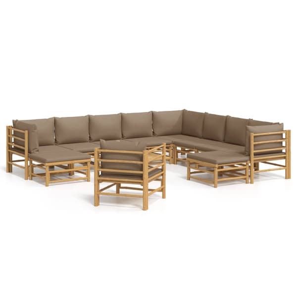 vidaXL Loungegrupp 12 delar taupe dynor bambu Brun
