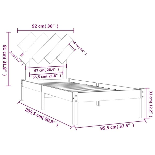 vidaXL Sängram vit 90x200 cm massivt trä Vit