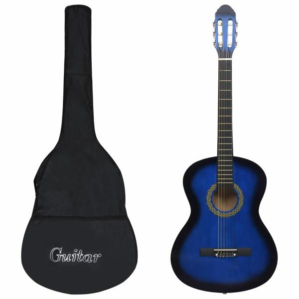 vidaXL Gitarr för nybörjare med fodral klassisk blå 4/4 39"