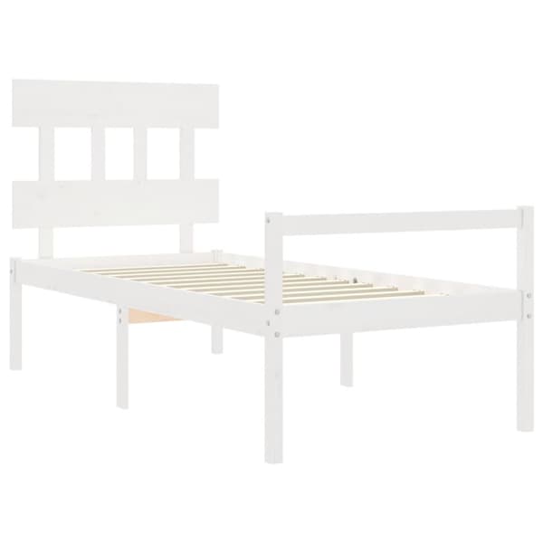 vidaXL Sängram med sänggavel vit 90x200 cm massivt trä Vit