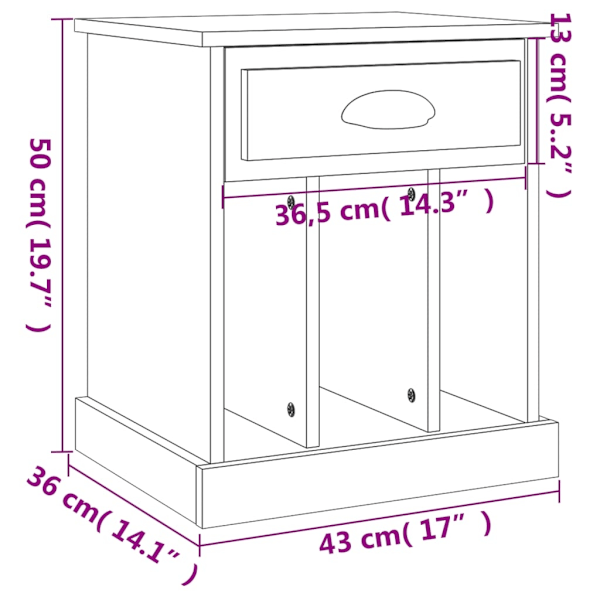 vidaXL Sängbord vit högglans 43x36x50 cm Vit