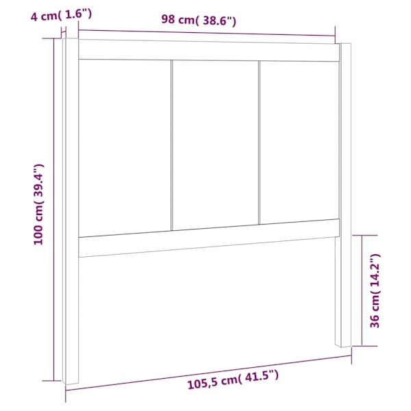 vidaXL Sänggavel 105,5x4x100 cm massiv furu Brun