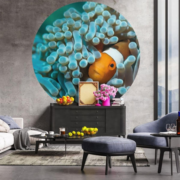 WallArt Tapet cirkelformad Nemo the Anemonefish 190 cm Blå