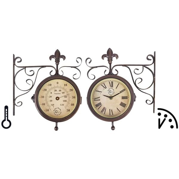 Esschert Design Stationsklocka med termometer TF005 Brun