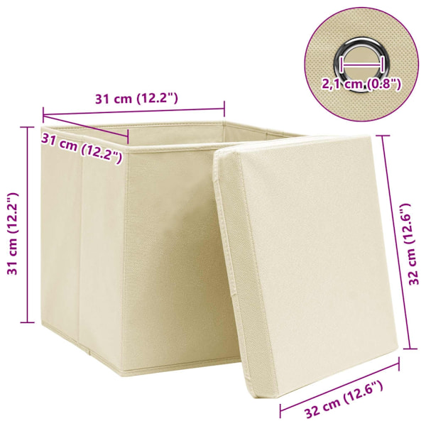 vidaXL Förvaringslådor med lock 10 st gräddvit 32x32x32 cm tyg Creme