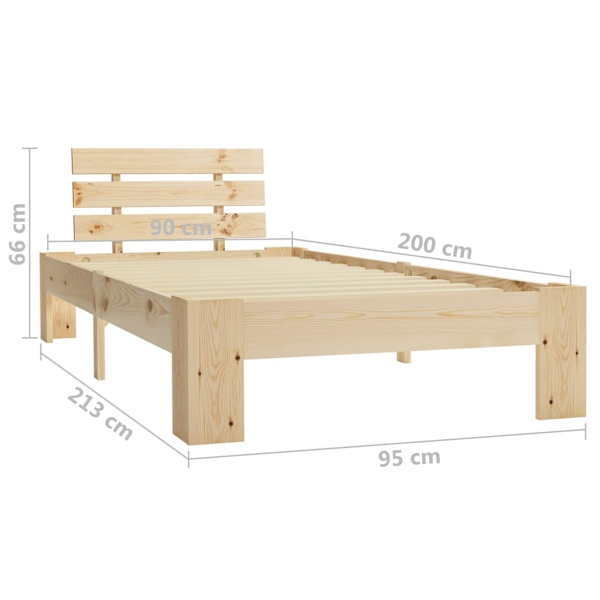 vidaXL Sängram massiv furu 90x200 cm Brun