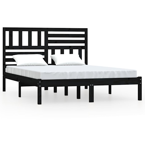vidaXL Sängram svart massiv furu 120x200 cm Svart