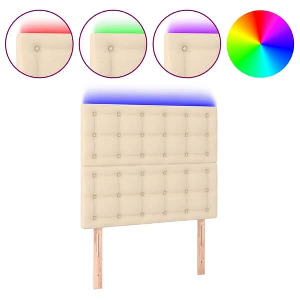 vidaXL Sänggavel LED gräddvit 100x5x118/128 cm tyg Kräm